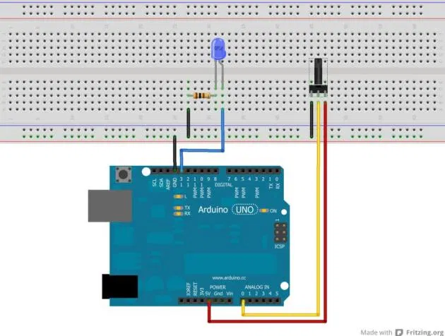 Schaltplan - Drehpotentiometer am Arduino UNO